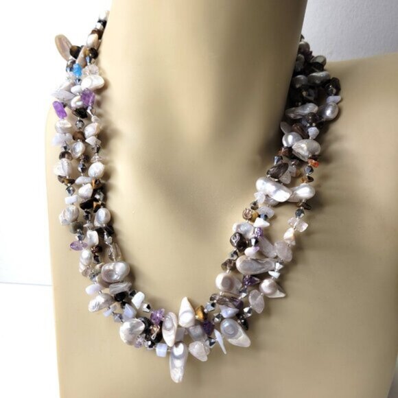 Multistrand Pearl Nugget Necklace Multistrand Pearl Necklace - Picture 1 of 14